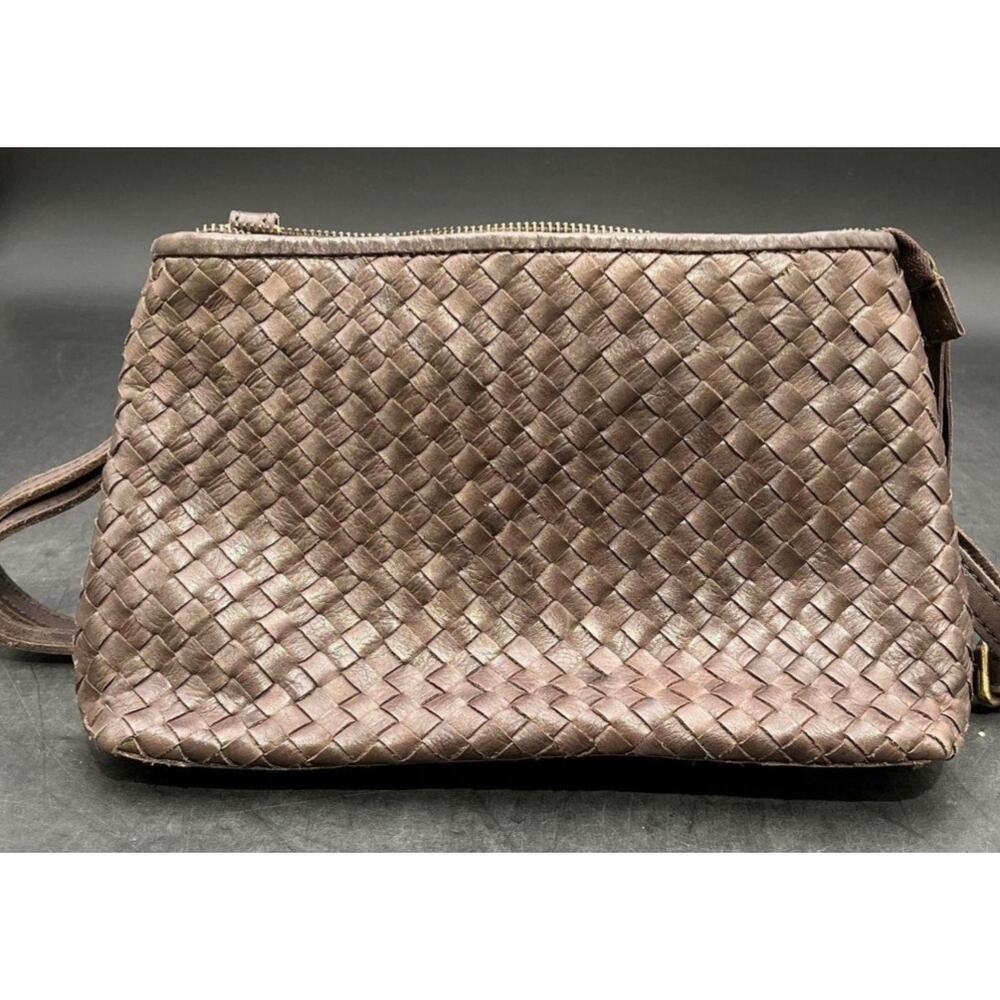 VALENTINA ITALIAN LEATHER WEAVED DARK BROWN CROSSBODY BAG